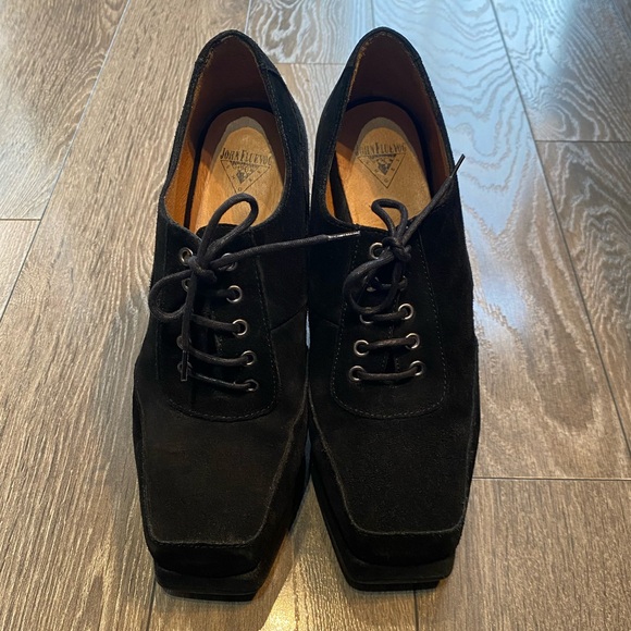 John Fluevog Black Suede Munster Platform Heels Sz 8 - Picture 5 of 13